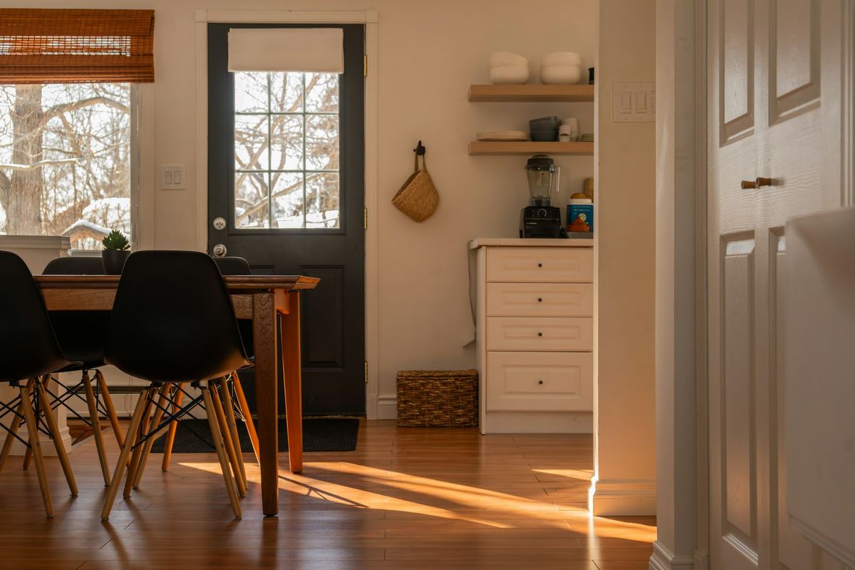 Sunlight streaming into a home dining area