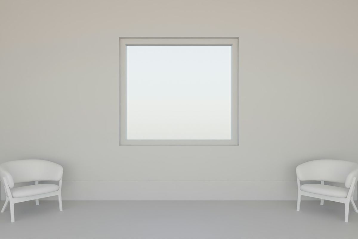 A quiet minimal room with two chairs facing a window